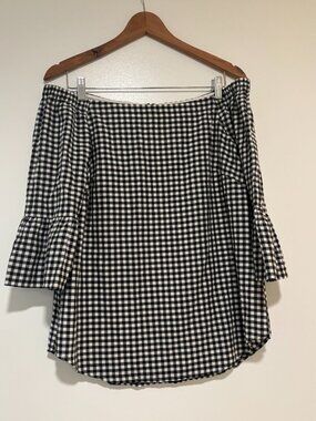 White House Black Market Gingham Off-The-Shoulder Top